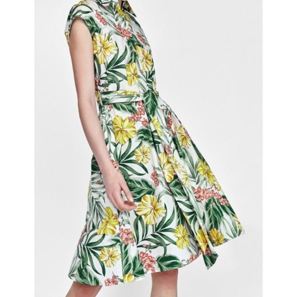 ZARA Floral Belted Sundress‎ Sz Sm